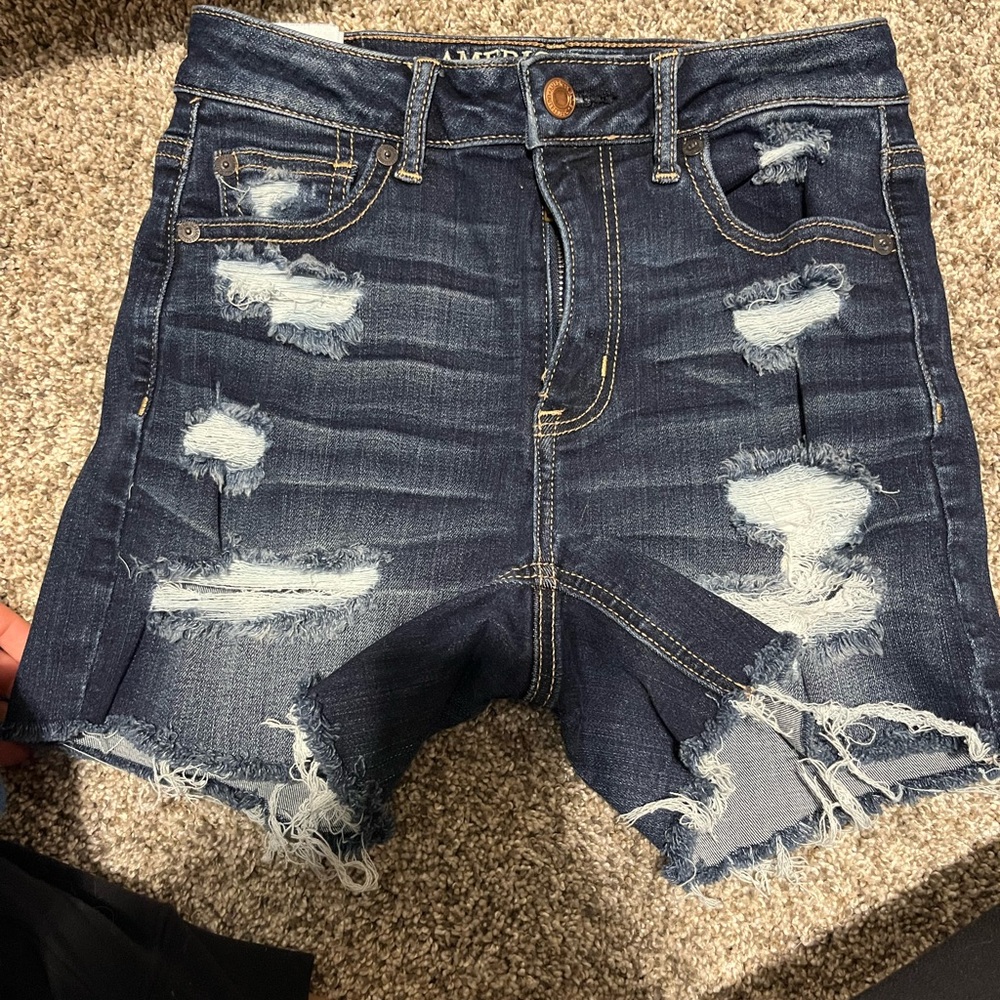 American Eagle Outfitters Dark Blue Ripped‎ Denim Shorts